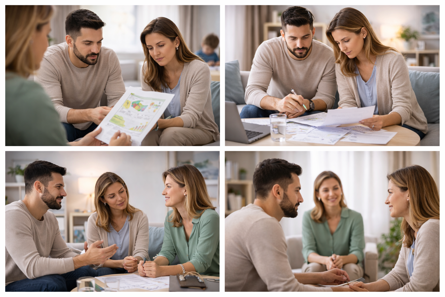 Two people sitting across from each other with a mediator in between, discussing family arrangements